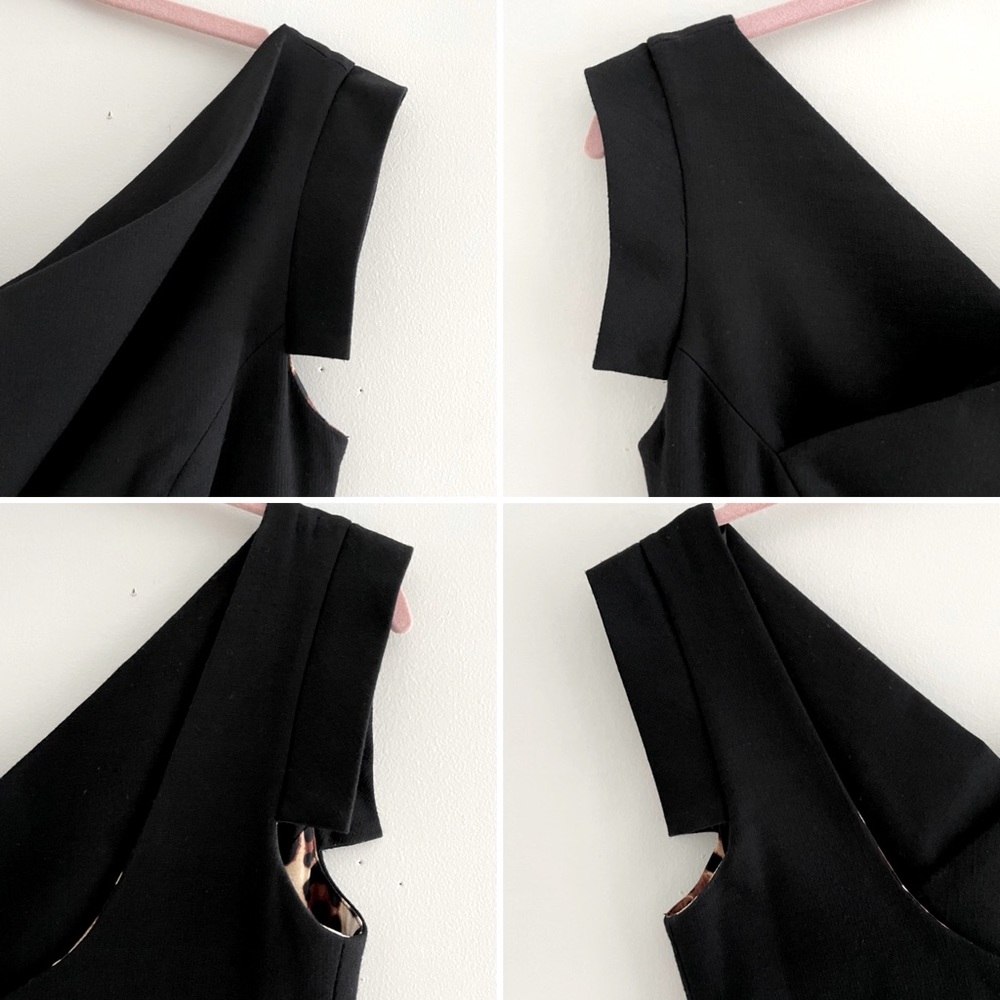 Bebe Black Mini Dress With Leopard Print Lining And Reversible Belt - Picture 8 of 16